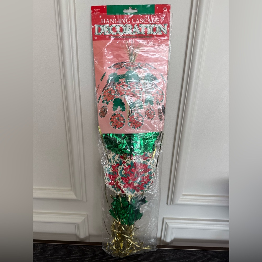 Poinsettia Metallic Christmas Gold And Green Hanging Cascade Decoration